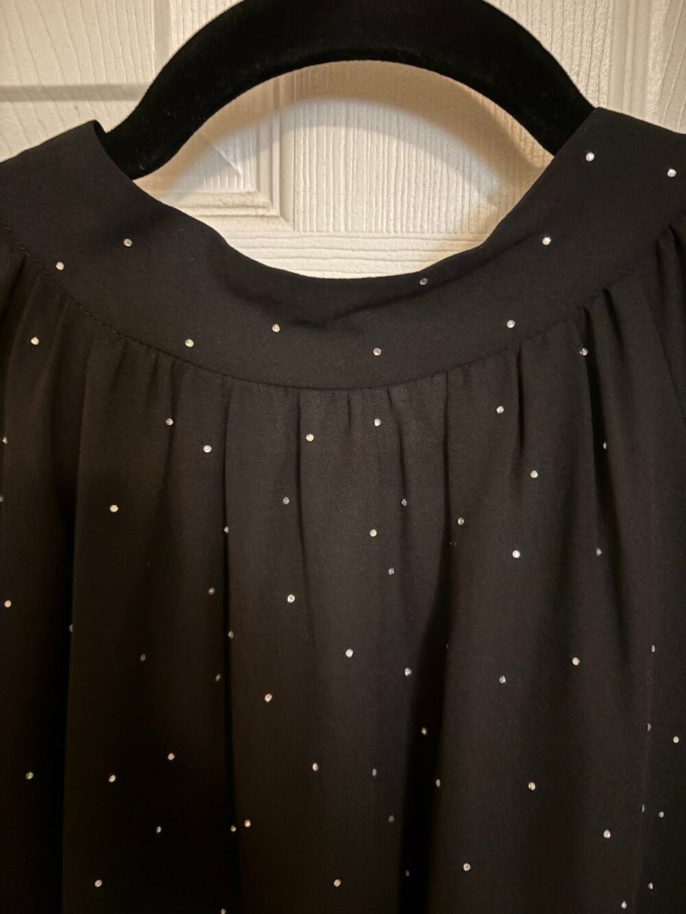 Anne Klein Sheer Black Blouson with Silver Dot Details (L) New w/Tags